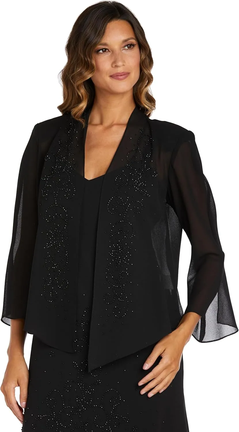 R&M Richards Womens Chiffon Beaded Dress with Jacket