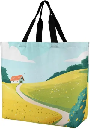 Reusable Grocery Bags Sunny House Field Shopping Bag Lightweight Shoulder Bags Large Tote Bag for Travel Work Handbag