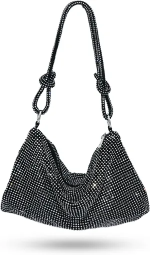 Rhinestone Evening Handbag Purses,Women's Black Diamond Hobo Evening Handbags for Ladies Formal Party Wedding(Style 1-Black)