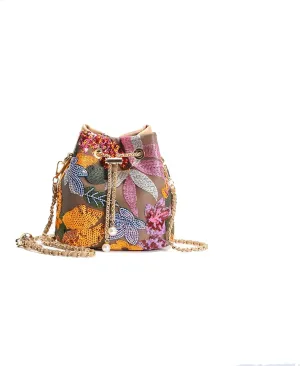 Sequins Bucket Bag Chinese Retro Crossbody Bags Embroidered Flowers Chain Handbag For Travel Daily Shopping 1PCS