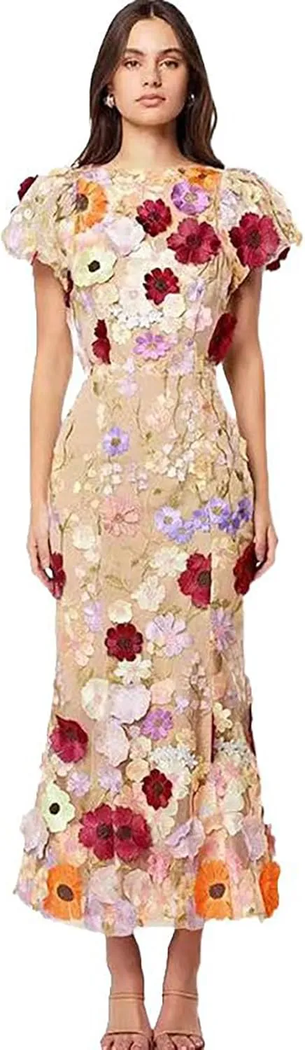 Short-Sleeved Stand-up Collar Dress Women's Spring Round Neck Slim Long Skirt