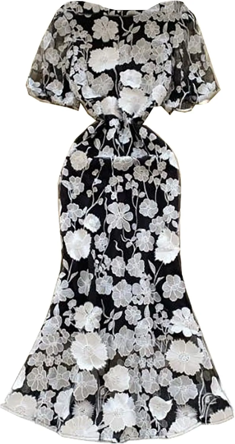 Short-Sleeved Stand-up Collar Dress Women's Spring Round Neck Slim Long Skirt