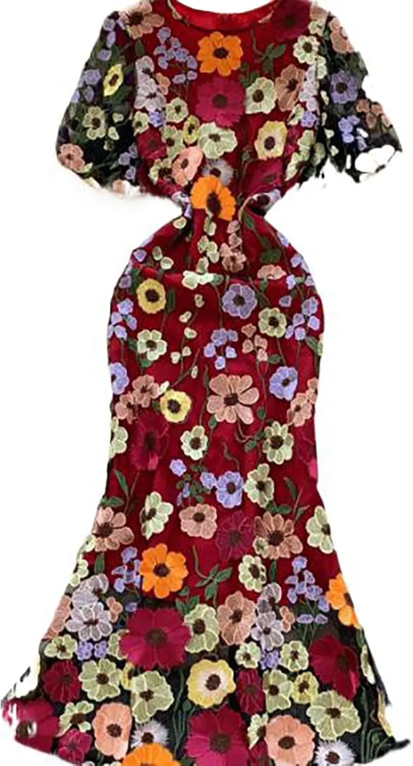 Short-Sleeved Stand-up Collar Dress Women's Spring Round Neck Slim Long Skirt