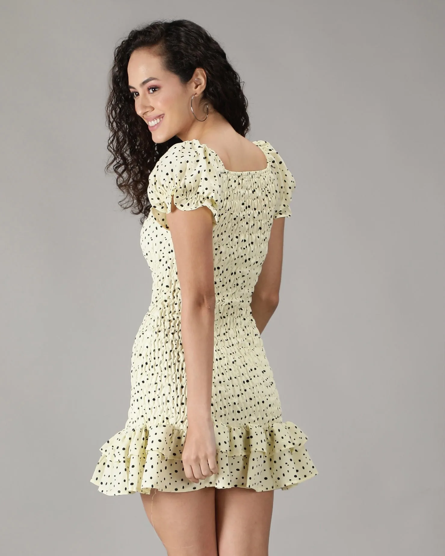 SmisingBee Elasticated Polka Print Off-Shoulder Dress