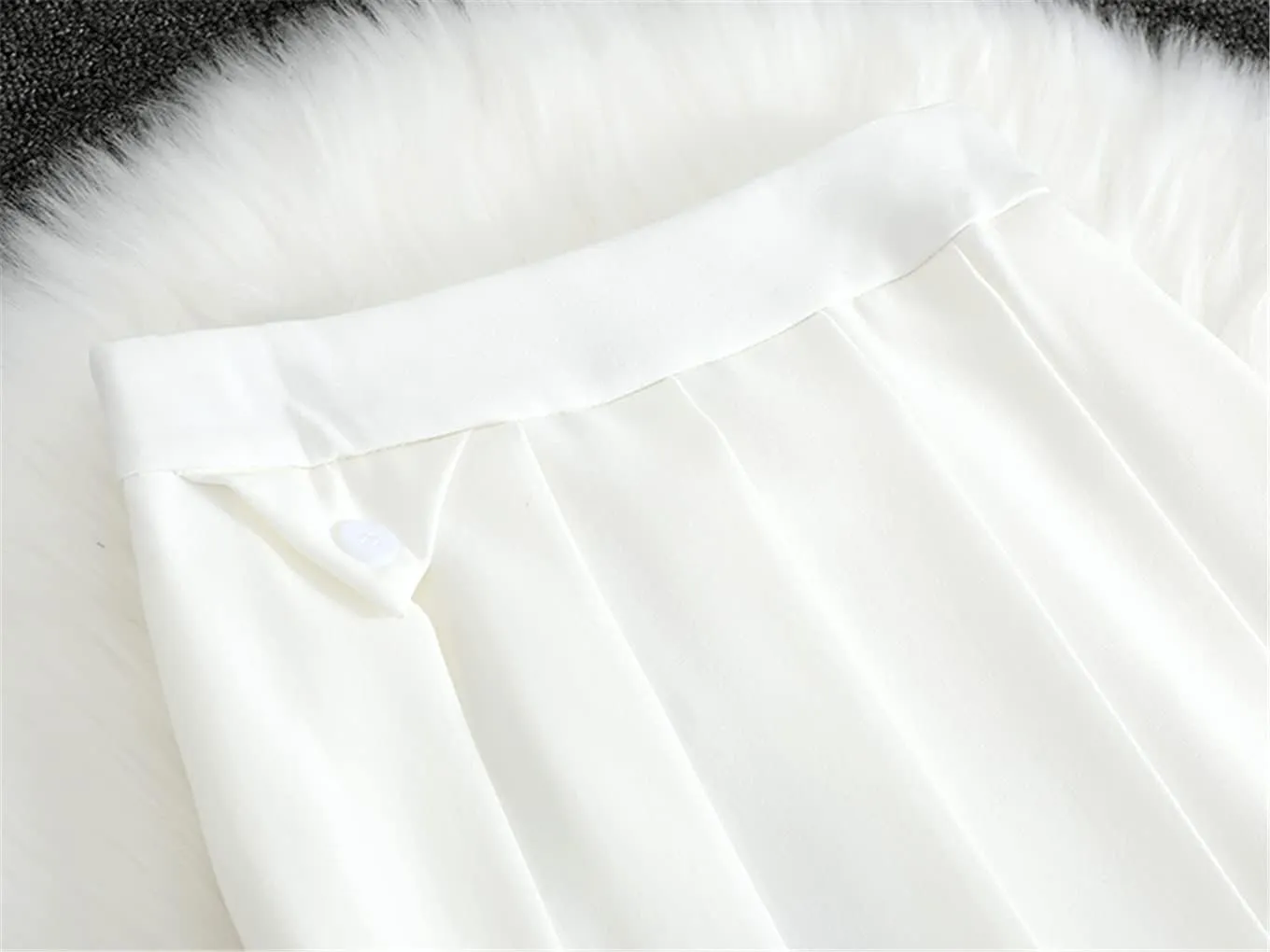 Suit Fabric A-Line Pleated Skirst Women Spring Autumn Umbrella Skirts Thin Midi Casual Skirt