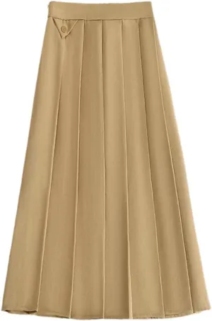 Suit Fabric A-Line Pleated Skirst Women Spring Autumn Umbrella Skirts Thin Midi Casual Skirt
