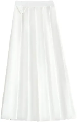 Suit Fabric A-Line Pleated Skirst Women Spring Autumn Umbrella Skirts Thin Midi Casual Skirt
