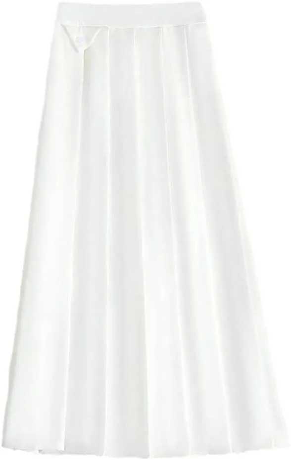 Suit Fabric A-Line Pleated Skirst Women Spring Autumn Umbrella Skirts Thin Midi Casual Skirt
