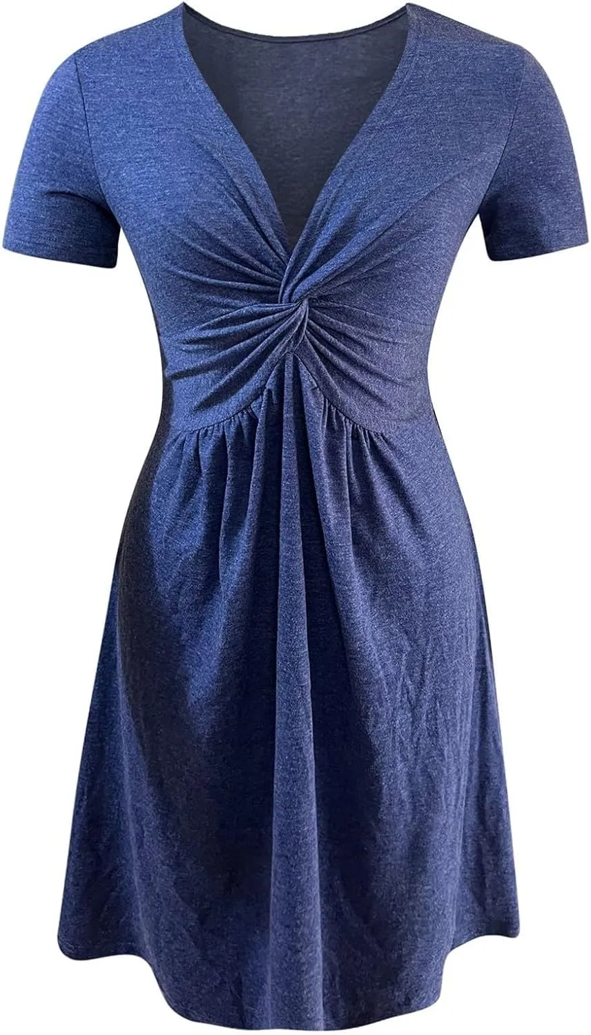 Summer Dresses for Women 2025 Trendy A-Line V Neck Sleeveless Dress Knotted Front Sundress Beach Vacation Outfits