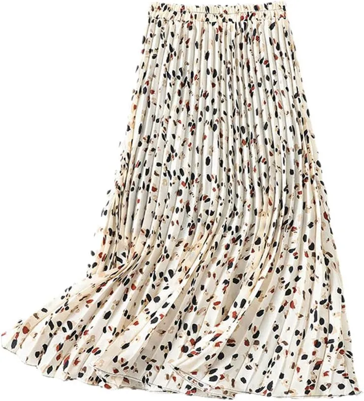 Summer Pleated Flower Long Skirts Women Slim Elastic High Waist Casual A-Line Floral Print Midi Skirt