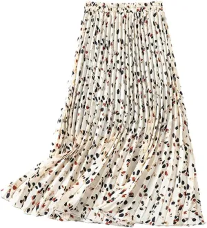 Summer Pleated Flower Long Skirts Women Slim Elastic High Waist Casual A-Line Floral Print Midi Skirt