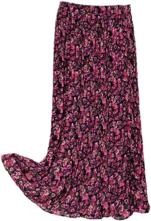 Summer Skirts Women Vintage Floral Print Chiffon Pleated Skirt Elastic Waist Casual Midi Skirt