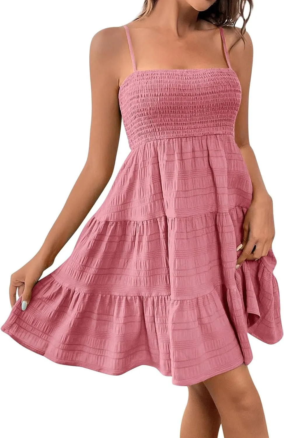 Summer Spaghetti Strap Dresses for Women Sleeveless Square Neck Mini Dress Swing A Line Short Dress Beach Sundresses