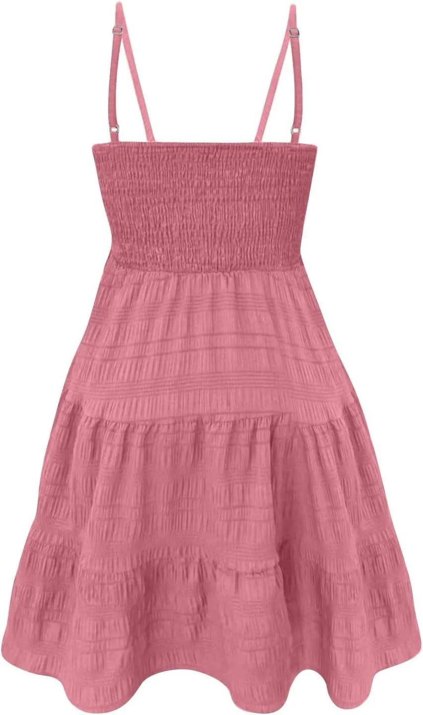 Summer Spaghetti Strap Dresses for Women Sleeveless Square Neck Mini Dress Swing A Line Short Dress Beach Sundresses