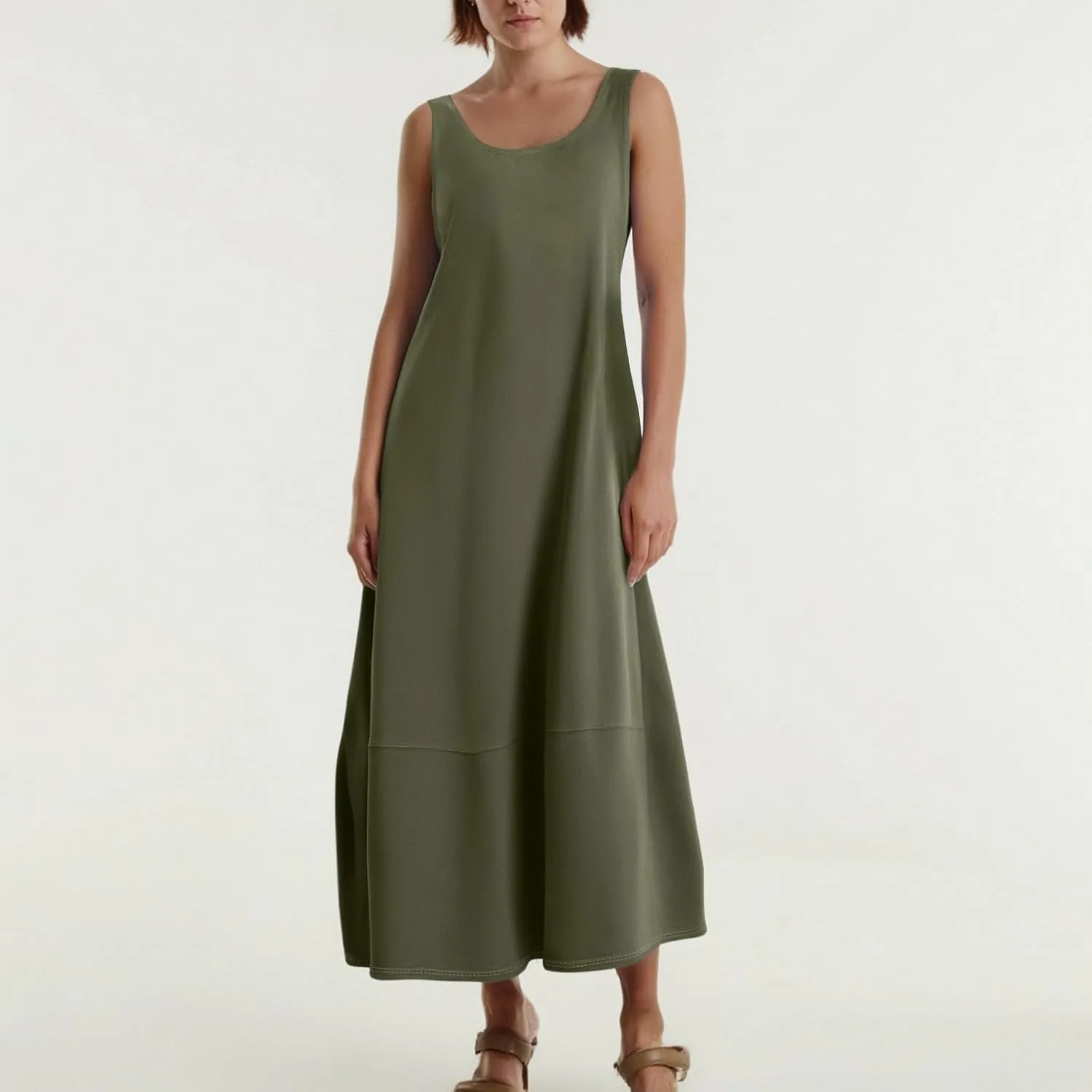 Sundresses for Women 2025 Scoop Neck Sleeveless Tank Dress Summer Beach Solid Party Flowy Long Dress with Side Pocket