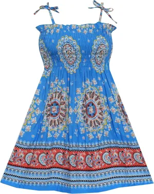 Sunny Fashion Girls Dress Cotton Flower Square Collar A Line Ruffle Flare