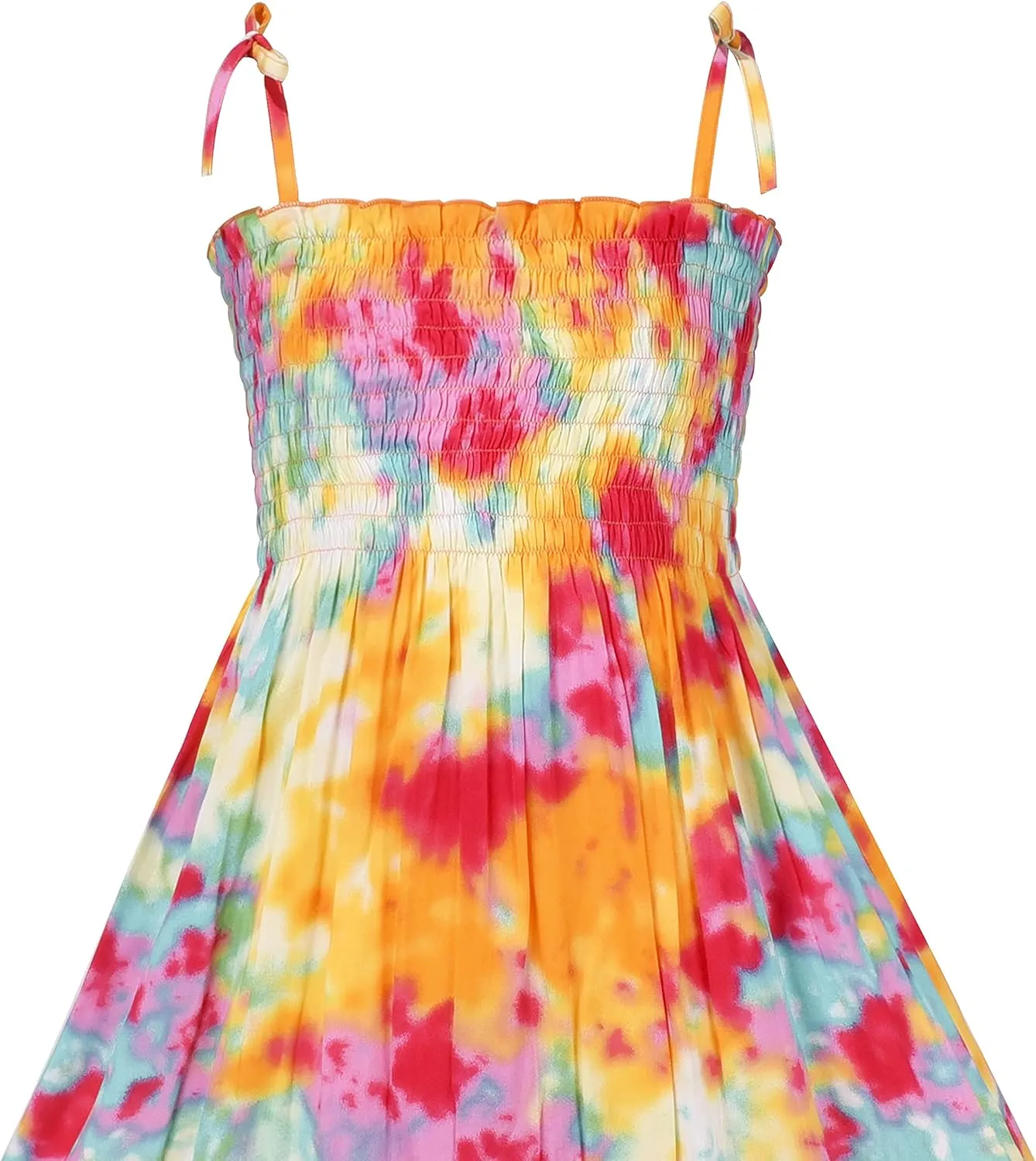 Sunny Fashion Girls Dress Cotton Flower Square Collar A Line Ruffle Flare
