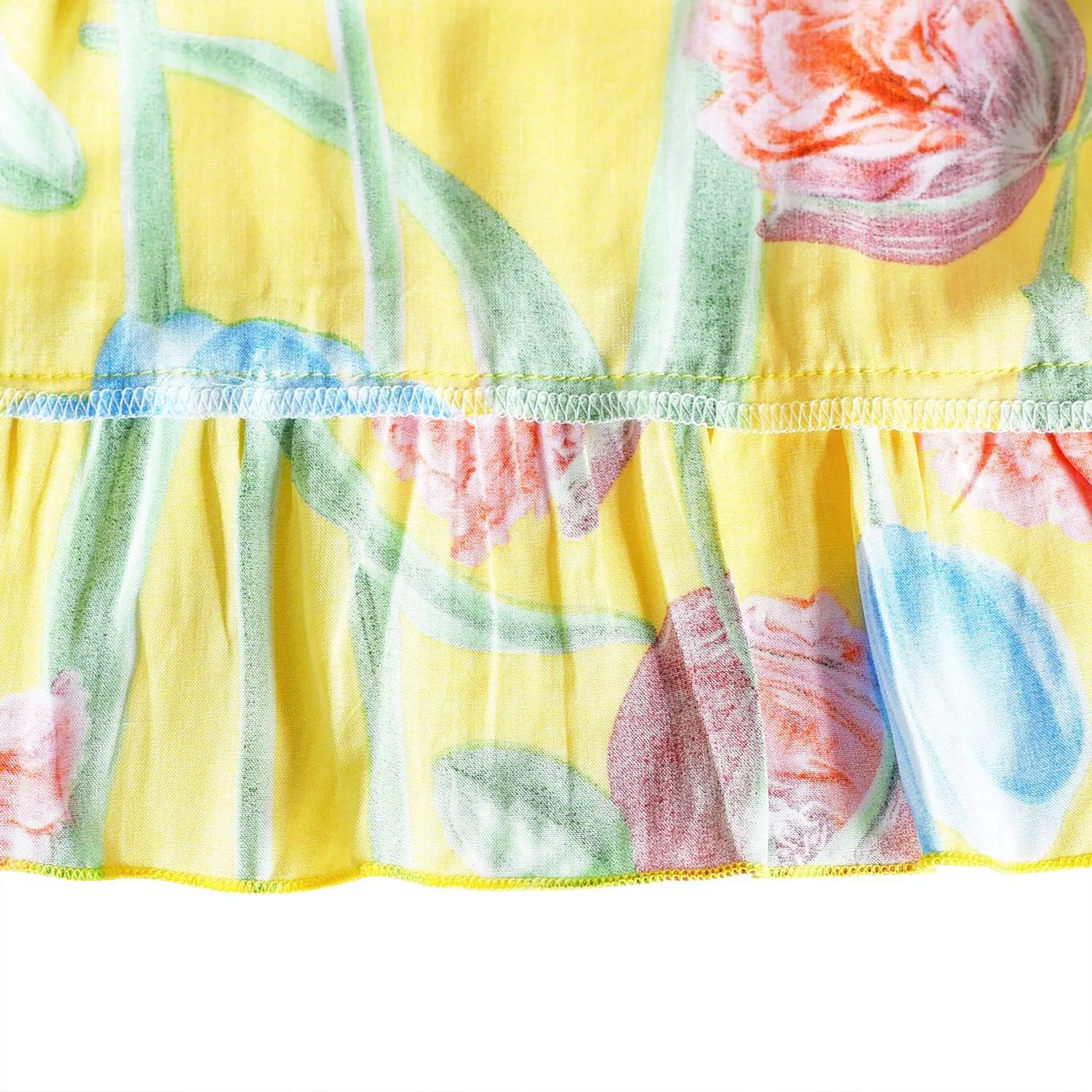 Sunny Fashion Girls Dress Cotton Flower Square Collar A Line Ruffle Flare