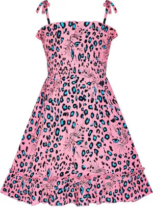 Sunny Fashion Girls Dress Cotton Flower Square Collar A Line Ruffle Flare