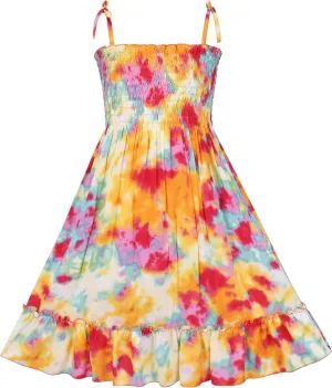 Sunny Fashion Girls Dress Cotton Flower Square Collar A Line Ruffle Flare