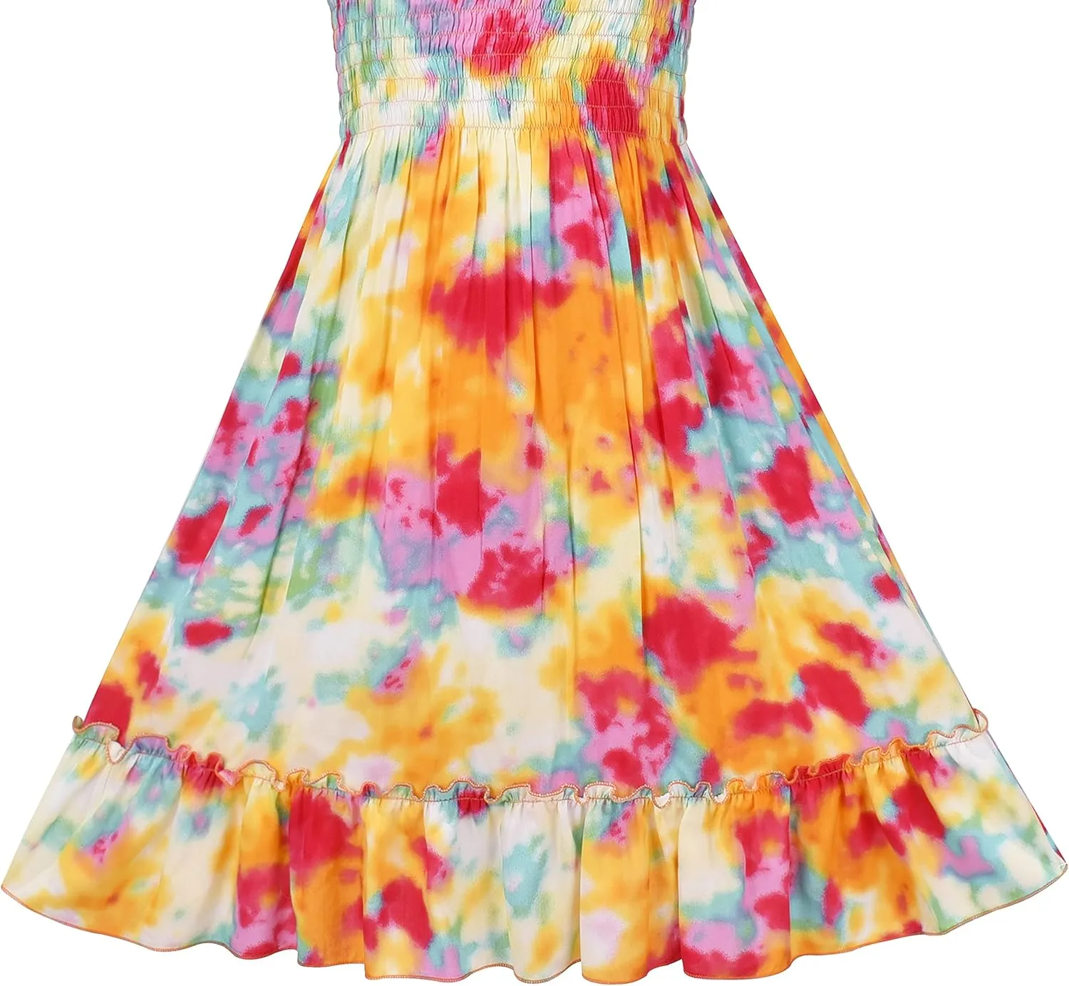 Sunny Fashion Girls Dress Cotton Flower Square Collar A Line Ruffle Flare