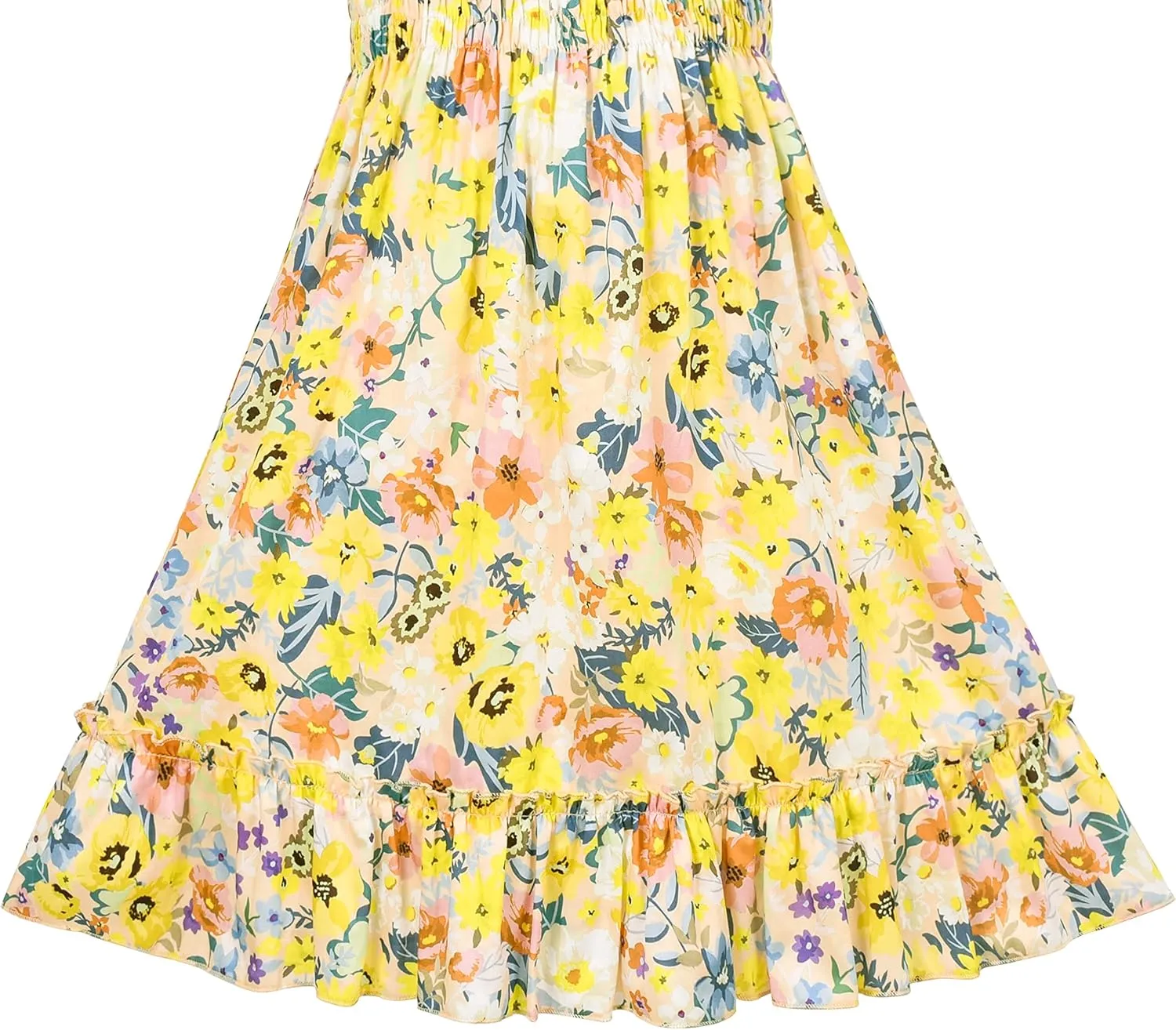 Sunny Fashion Girls Dress Cotton Flower Square Collar A Line Ruffle Flare