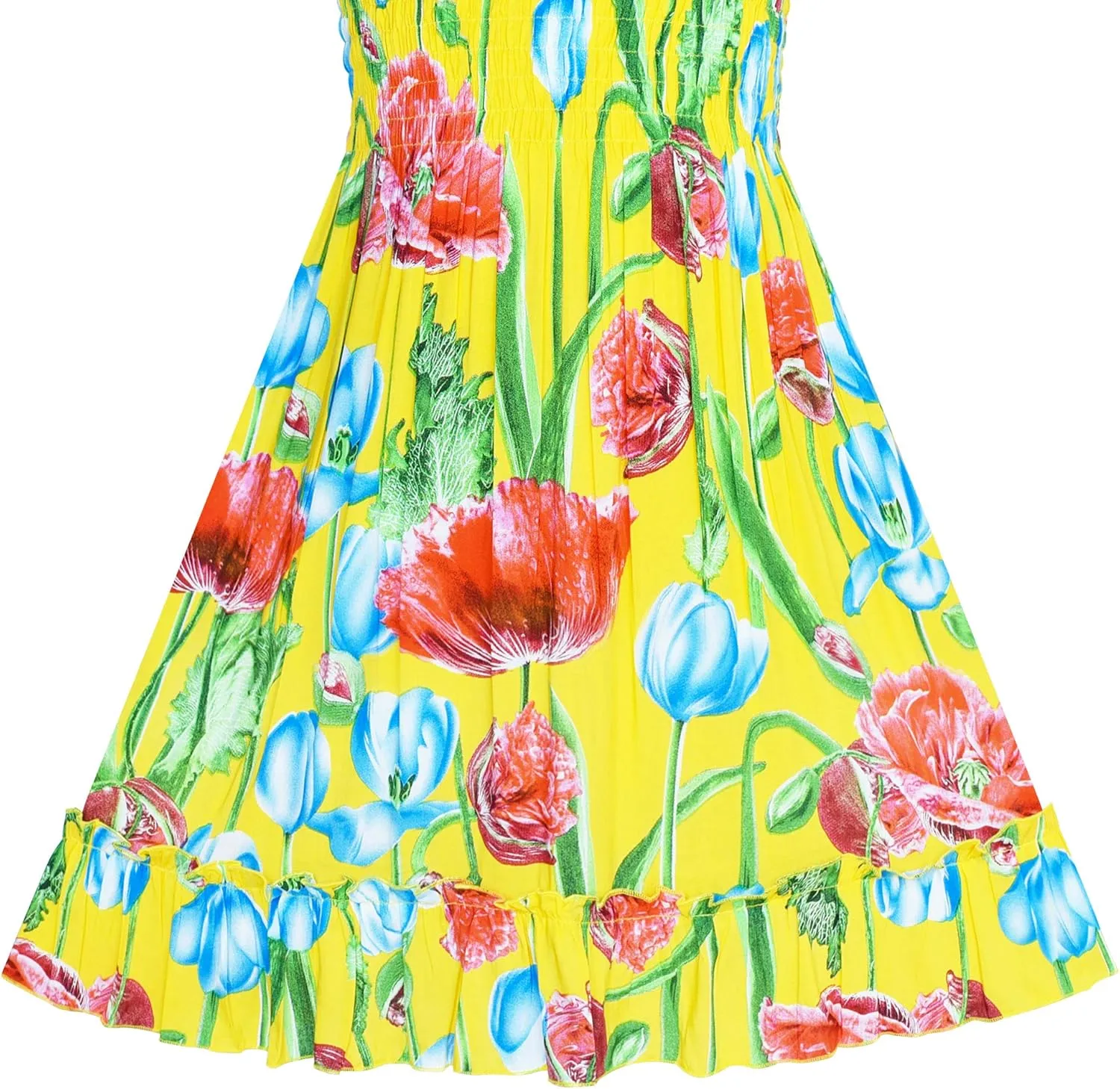 Sunny Fashion Girls Dress Cotton Flower Square Collar A Line Ruffle Flare