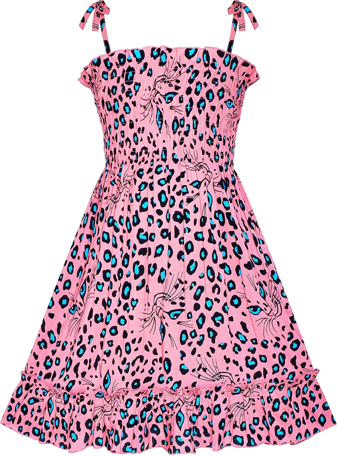 Sunny Fashion Girls Dress Cotton Flower Square Collar A Line Ruffle Flare