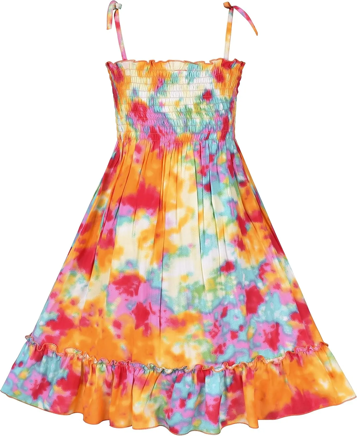 Sunny Fashion Girls Dress Cotton Flower Square Collar A Line Ruffle Flare