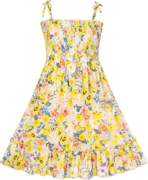 Sunny Fashion Girls Dress Cotton Flower Square Collar A Line Ruffle Flare