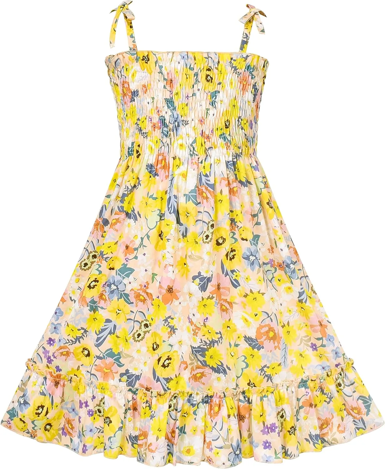 Sunny Fashion Girls Dress Cotton Flower Square Collar A Line Ruffle Flare