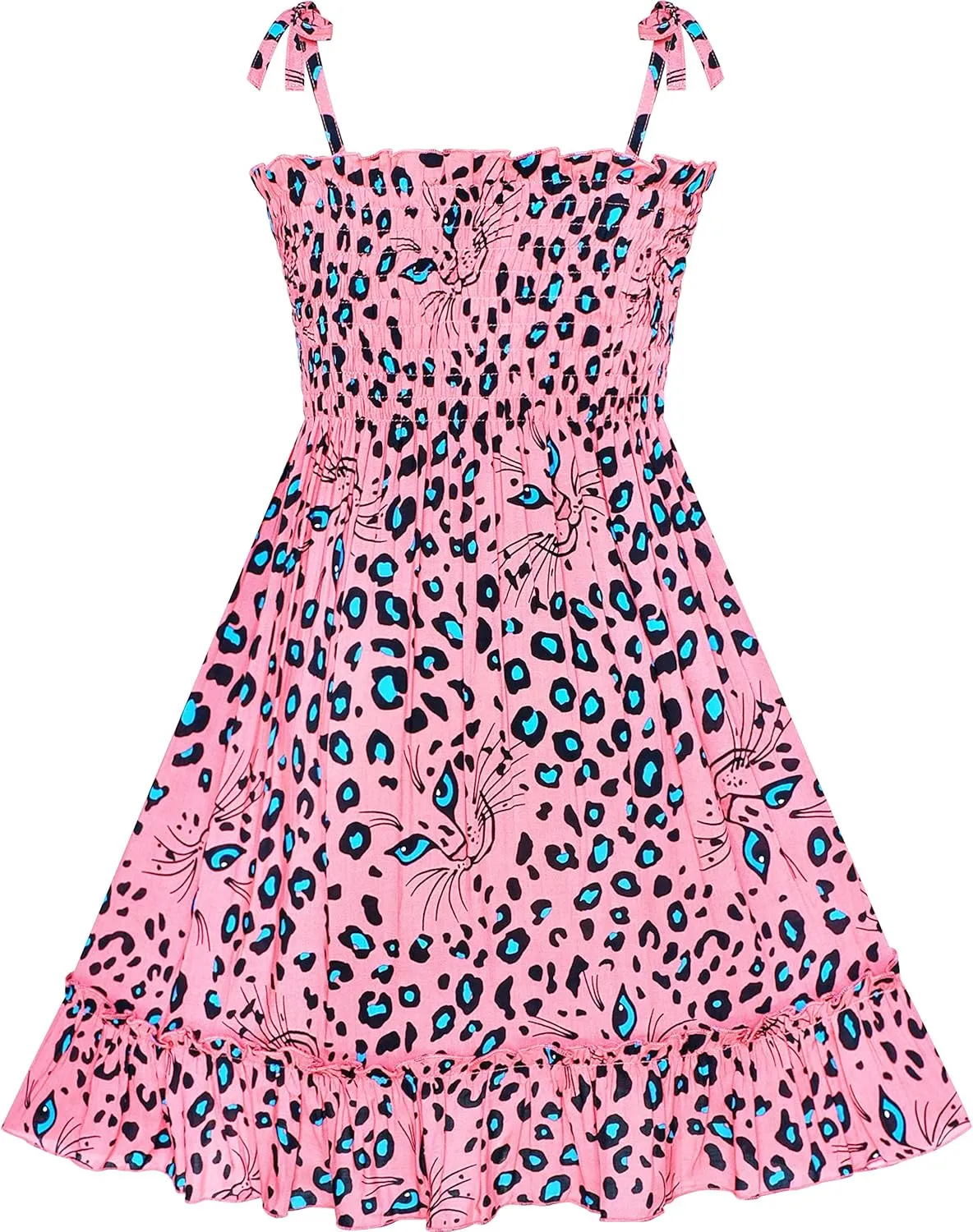 Sunny Fashion Girls Dress Cotton Flower Square Collar A Line Ruffle Flare