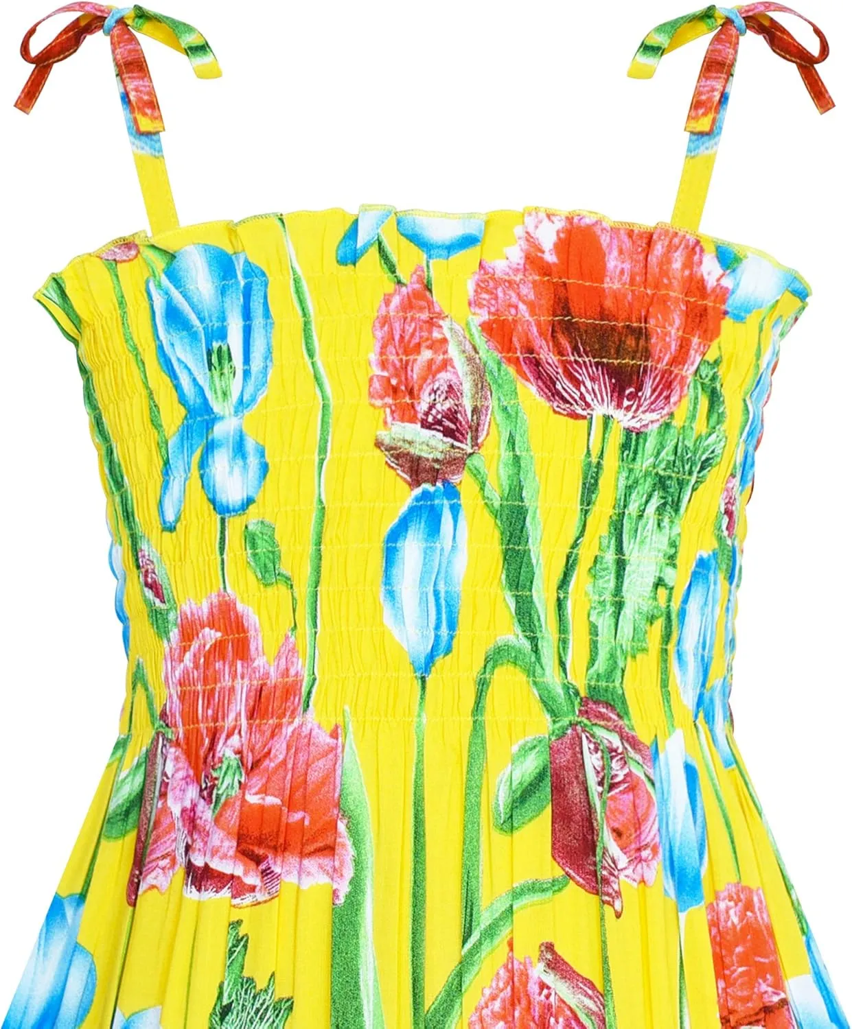 Sunny Fashion Girls Dress Cotton Flower Square Collar A Line Ruffle Flare
