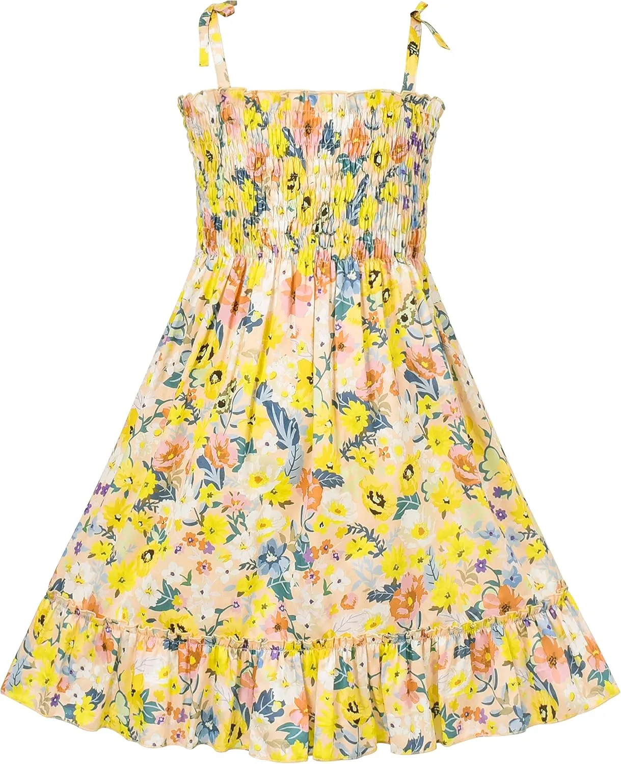 Sunny Fashion Girls Dress Cotton Flower Square Collar A Line Ruffle Flare