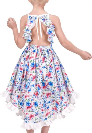 Sunny Fashion Girls Dress Floral Print Summer Sundress Sleeveless Hollow Back