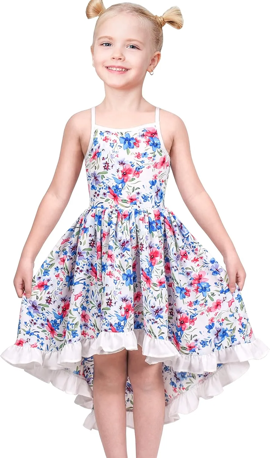 Sunny Fashion Girls Dress Floral Print Summer Sundress Sleeveless Hollow Back