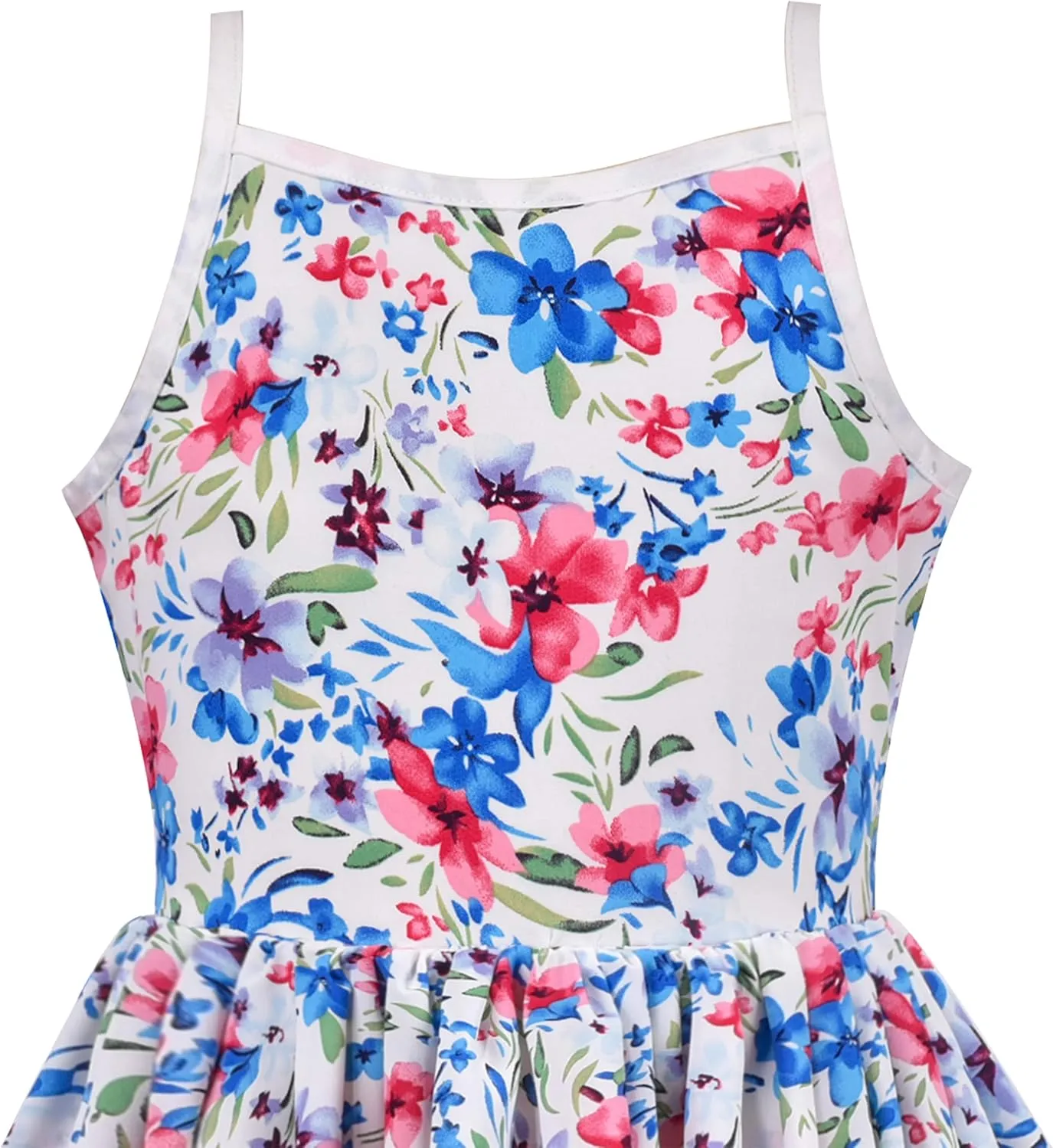 Sunny Fashion Girls Dress Floral Print Summer Sundress Sleeveless Hollow Back