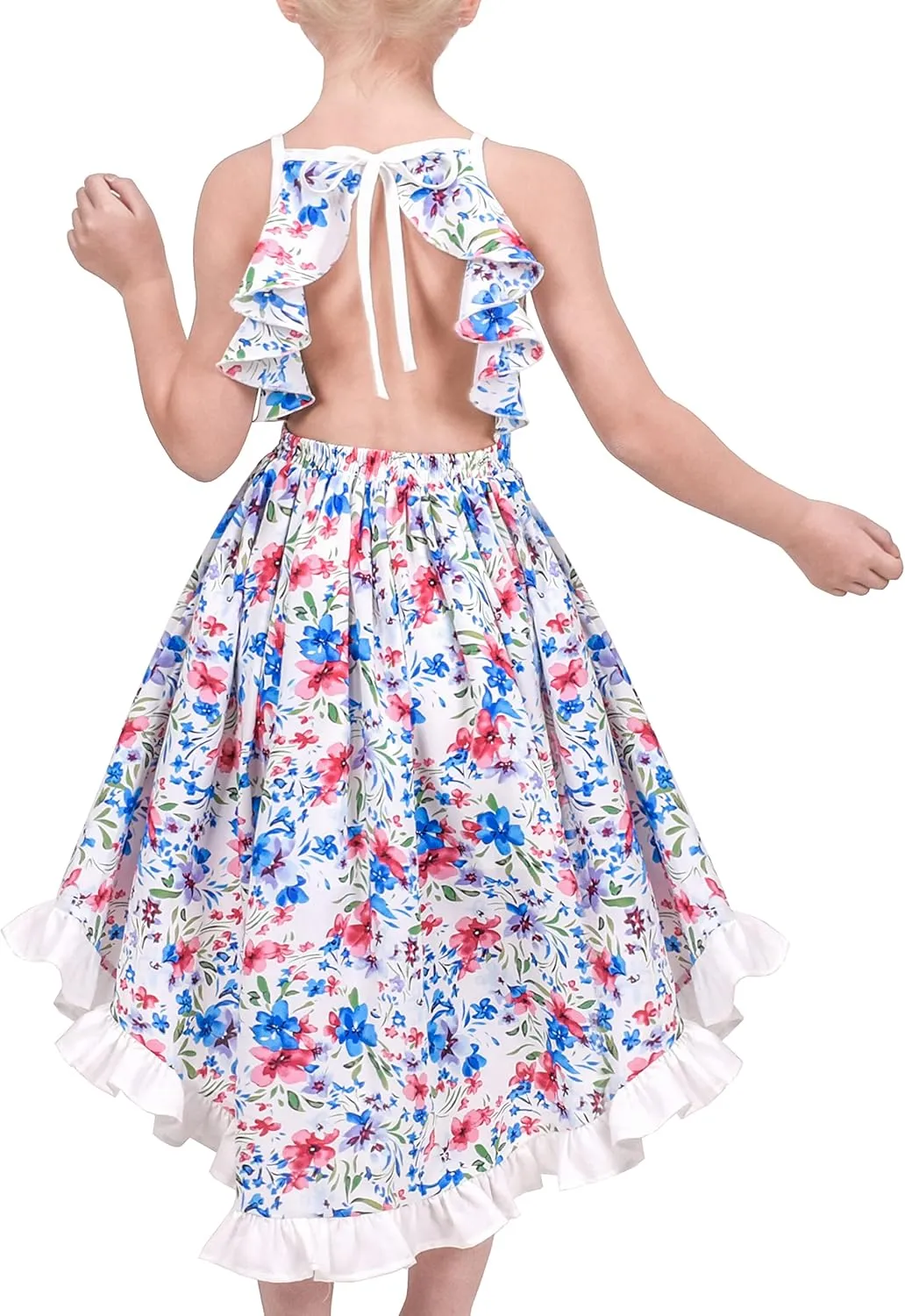 Sunny Fashion Girls Dress Floral Print Summer Sundress Sleeveless Hollow Back