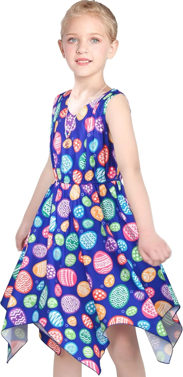 Sunny Fashion Girls Dress Flower Print Hanky Hem Princess Size 7-14