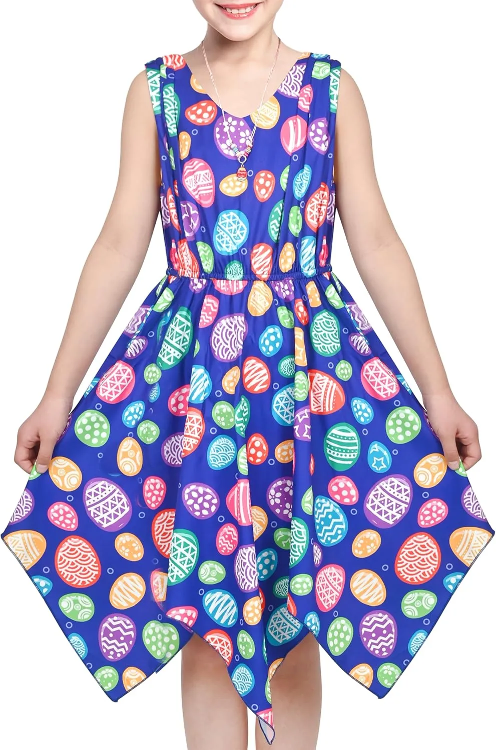 Sunny Fashion Girls Dress Flower Print Hanky Hem Princess Size 7-14