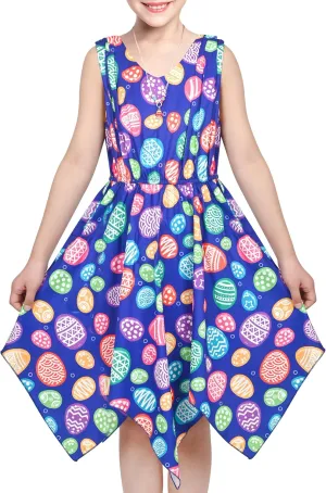 Sunny Fashion Girls Dress Flower Print Hanky Hem Princess Size 7-14
