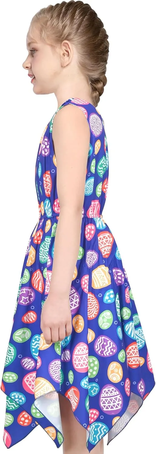 Sunny Fashion Girls Dress Flower Print Hanky Hem Princess Size 7-14