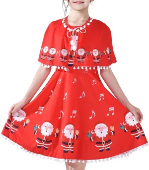 Sunny Fashion Girls Dress Jingle Bell Red Cape Cloak Christmas New Year