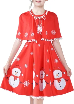 Sunny Fashion Girls Dress Jingle Bell Red Cape Cloak Christmas New Year