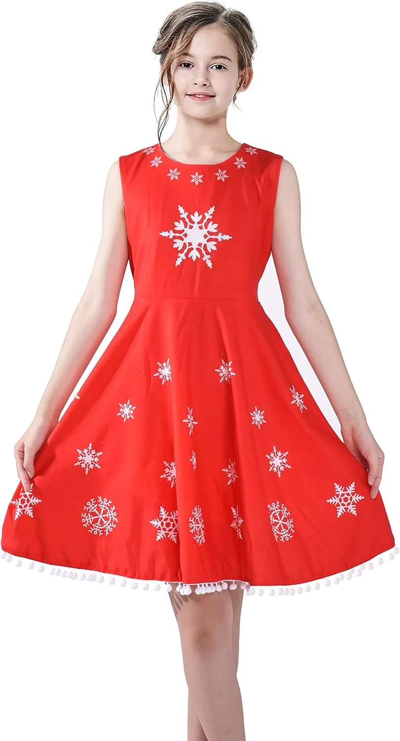 Sunny Fashion Girls Dress Jingle Bell Red Cape Cloak Christmas New Year