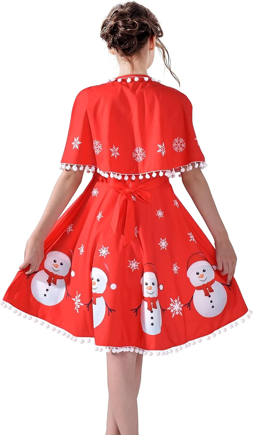 Sunny Fashion Girls Dress Jingle Bell Red Cape Cloak Christmas New Year