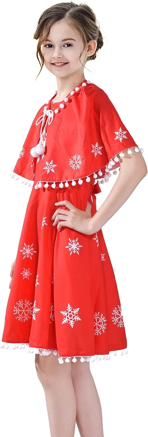 Sunny Fashion Girls Dress Jingle Bell Red Cape Cloak Christmas New Year