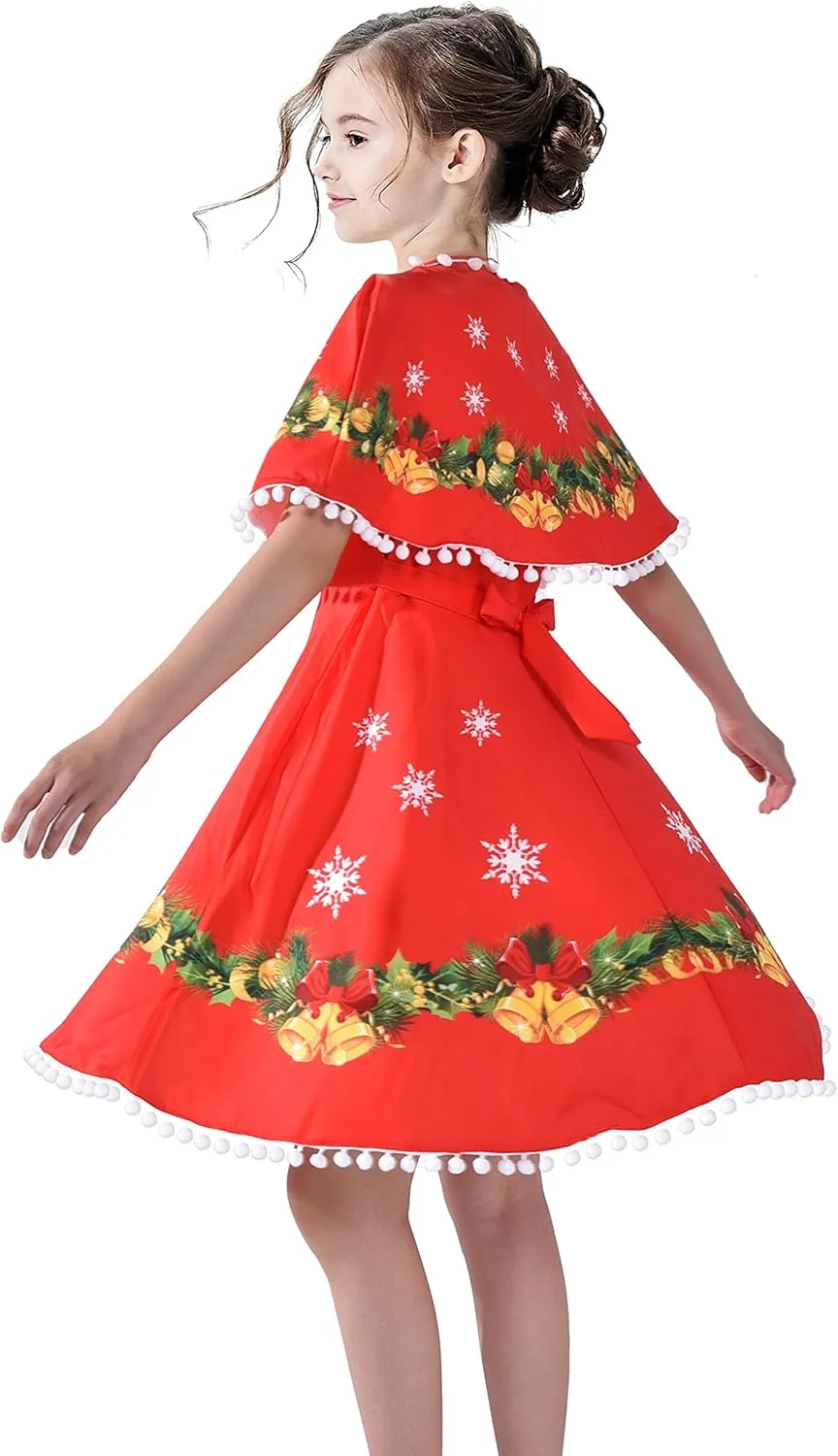 Sunny Fashion Girls Dress Jingle Bell Red Cape Cloak Christmas New Year