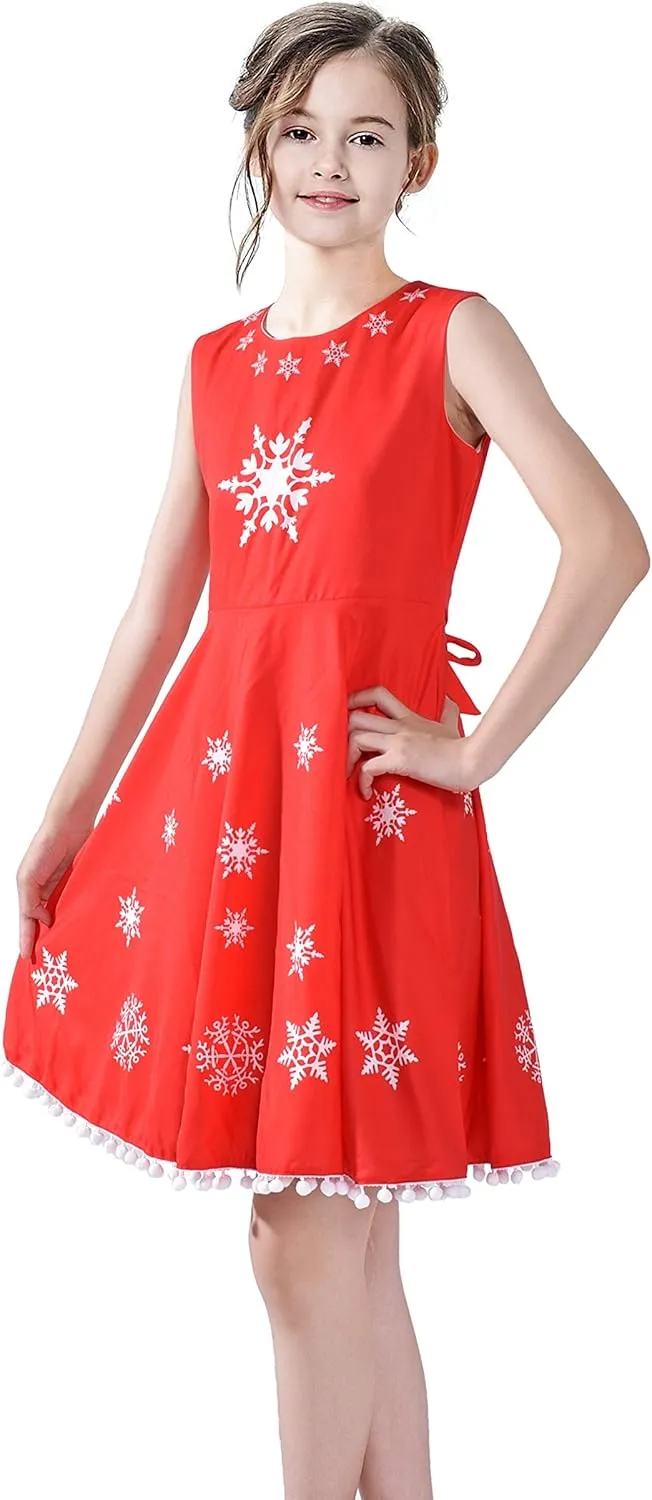 Sunny Fashion Girls Dress Jingle Bell Red Cape Cloak Christmas New Year