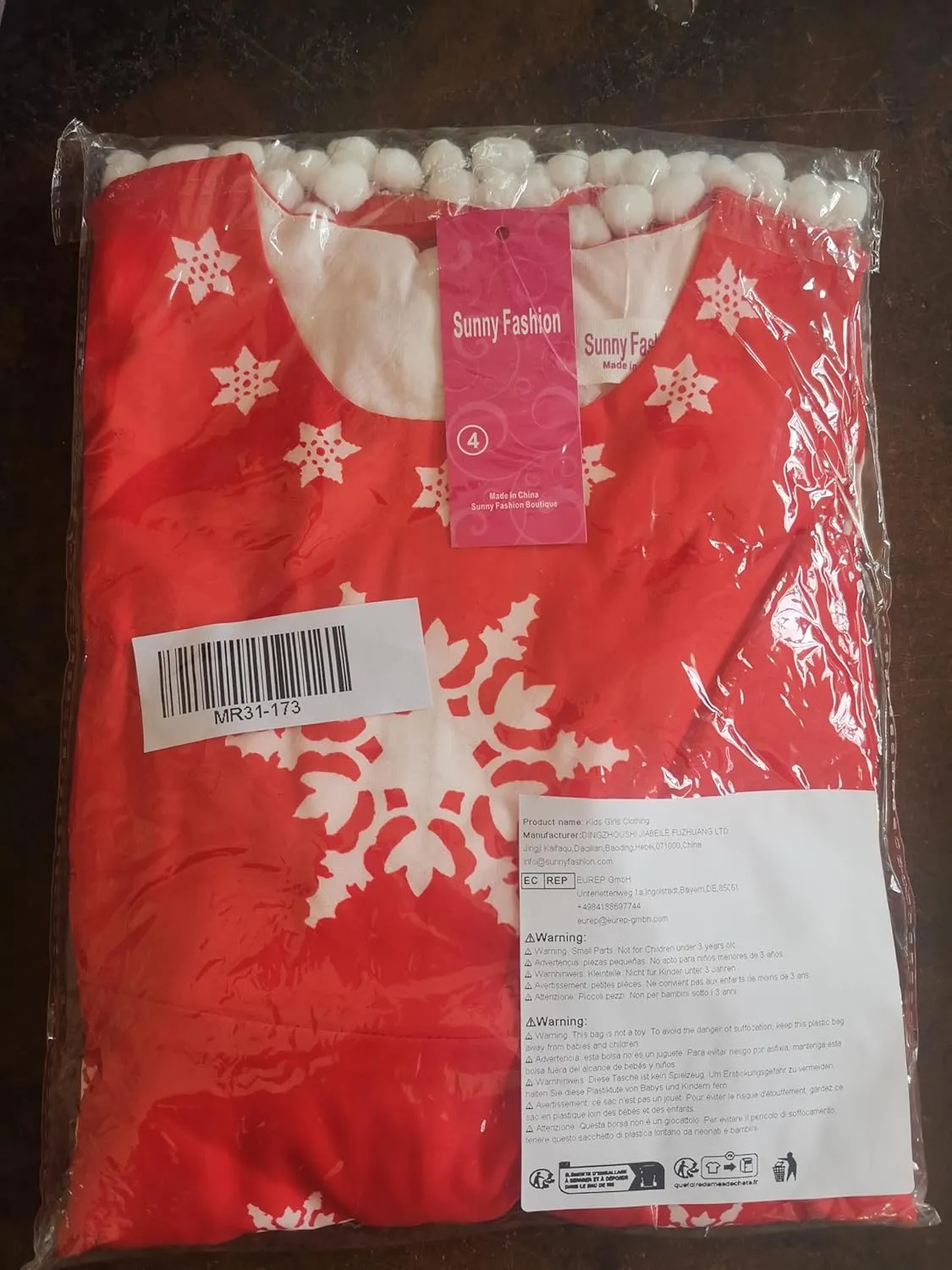 Sunny Fashion Girls Dress Jingle Bell Red Cape Cloak Christmas New Year